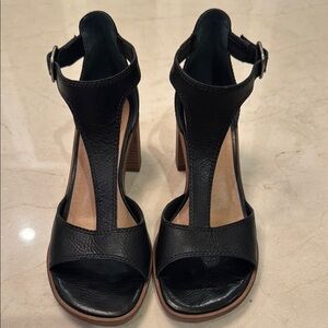 Black High Heel Open-Toe Sandals with Ankle Strap